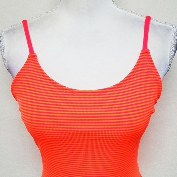 VINTAGE 90s Splash Neon Pink Orange Strappy Back High Rise Swimsuit Medium - Picture 4 of 12
